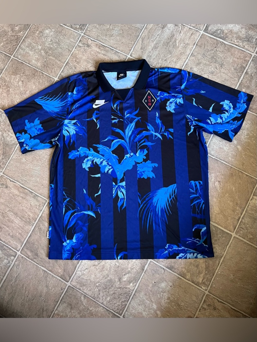 Men's Nike NSW Blue Floral Stripe Soccer Jersey